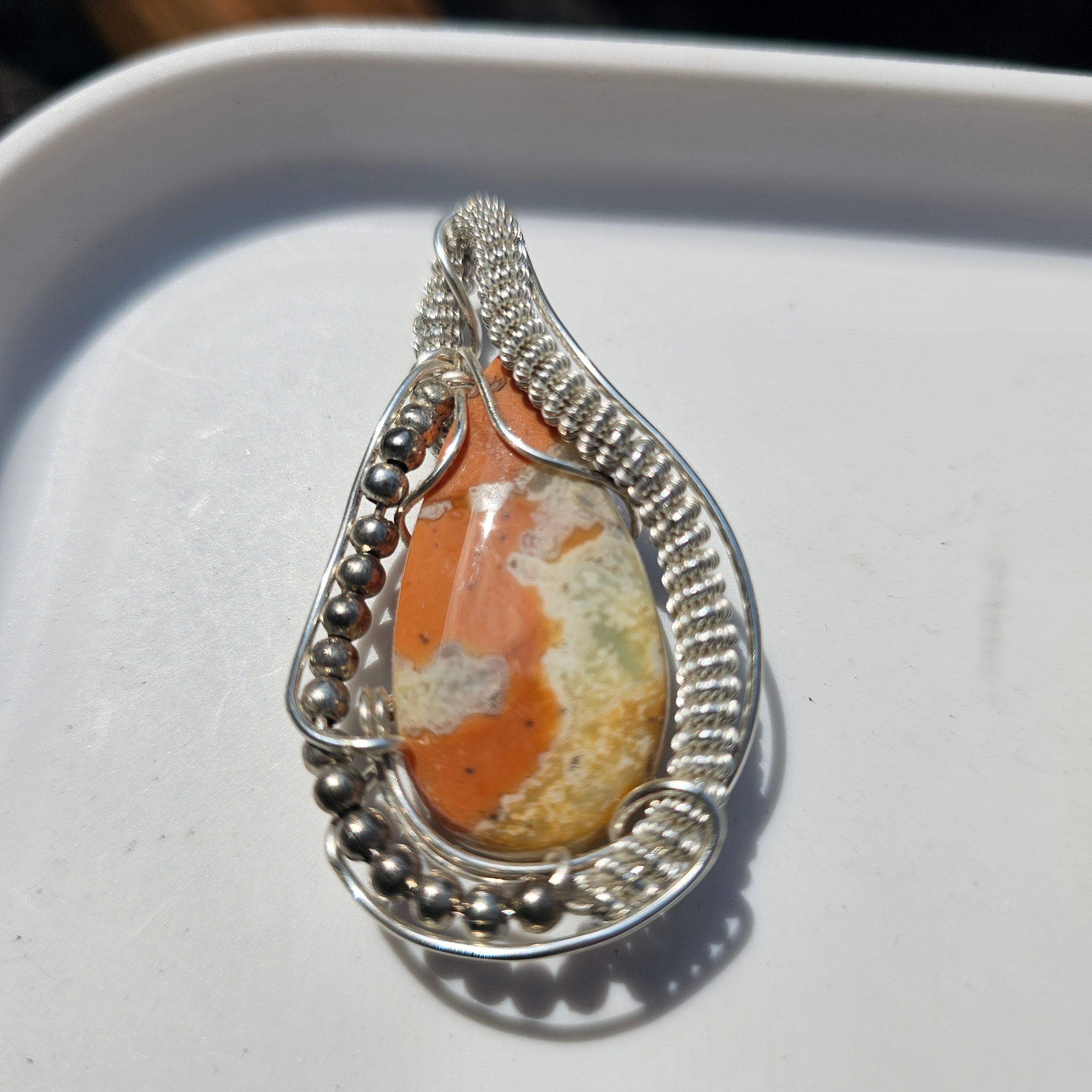 Hand wrapped pendent Ocean jasper