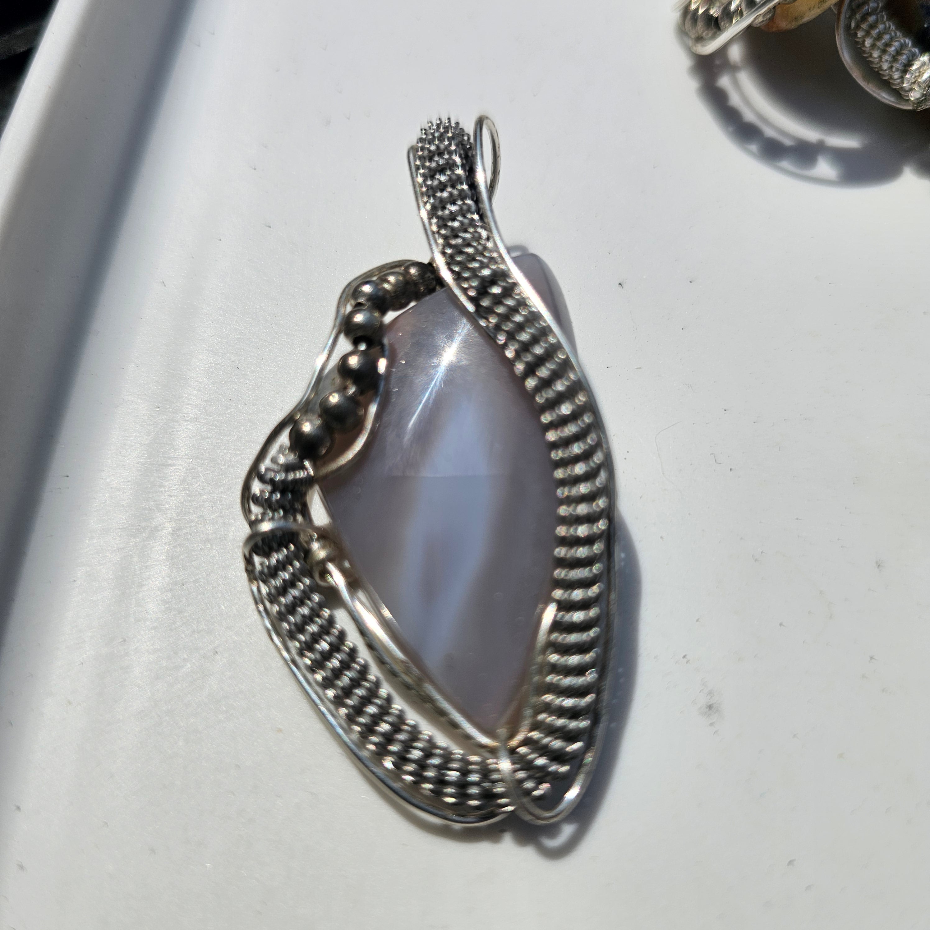 Hand wrapped pendent grey agate