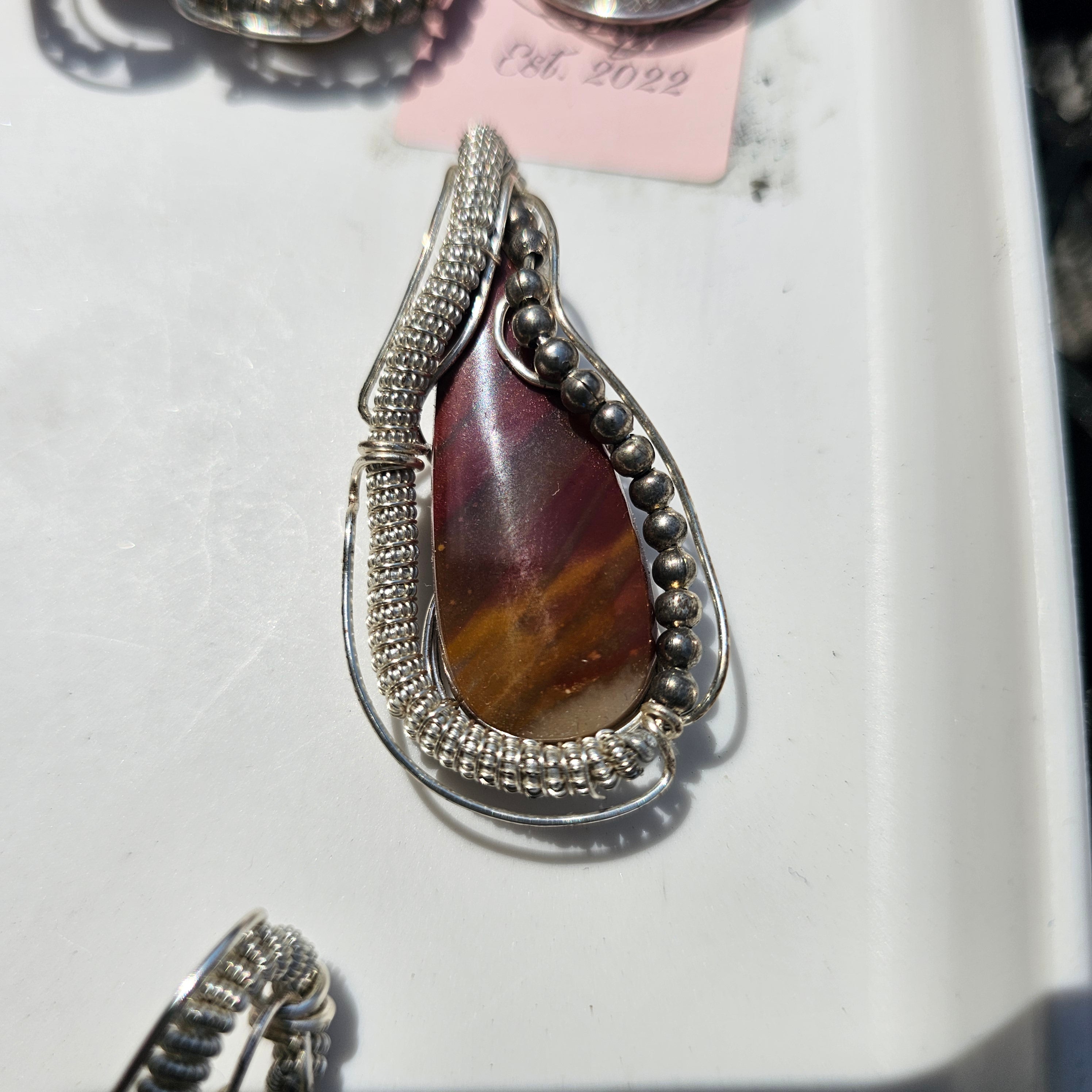 Hand wrapped pendent Ocean jasper