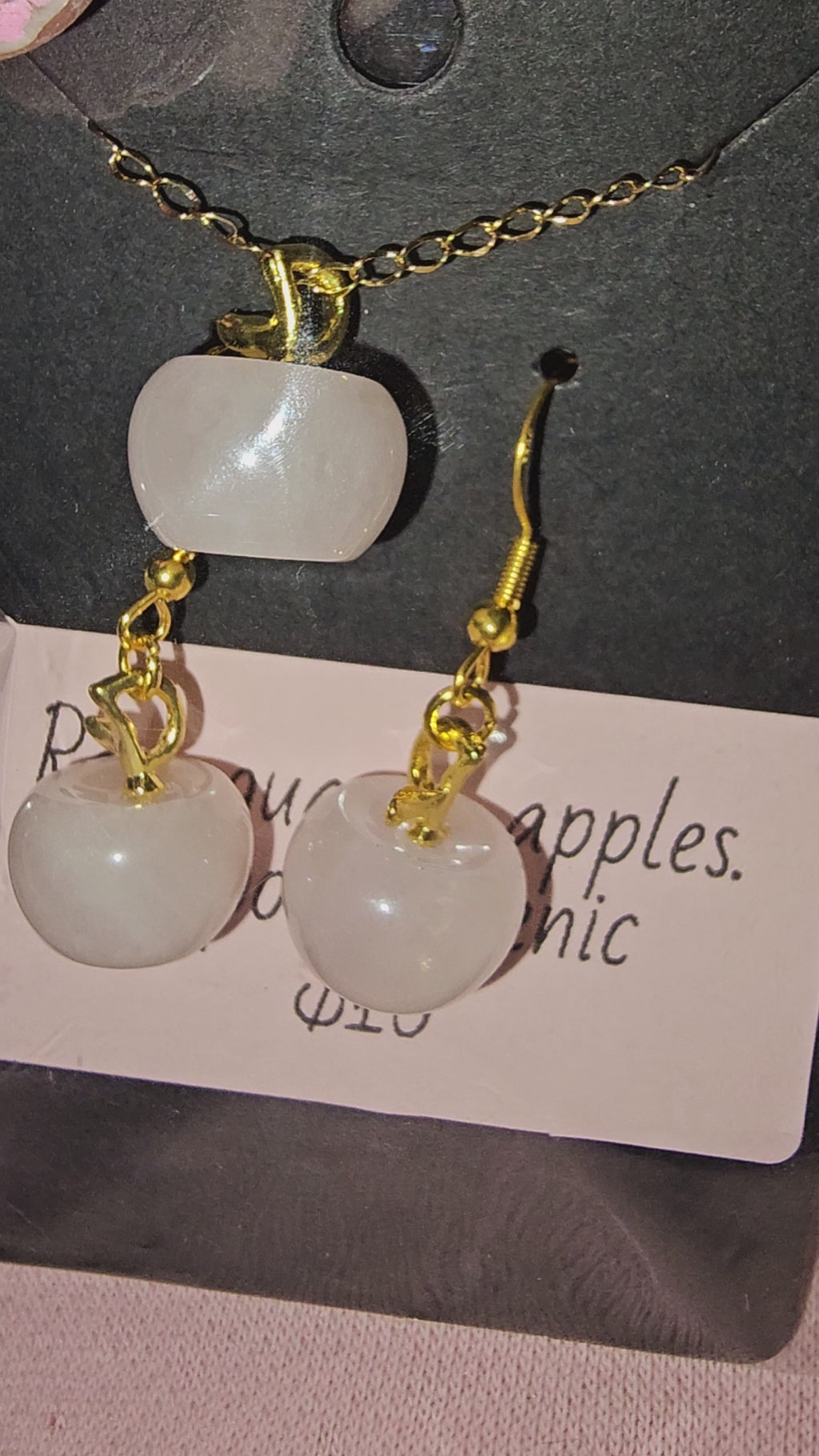 Rose quartz apple earrings set