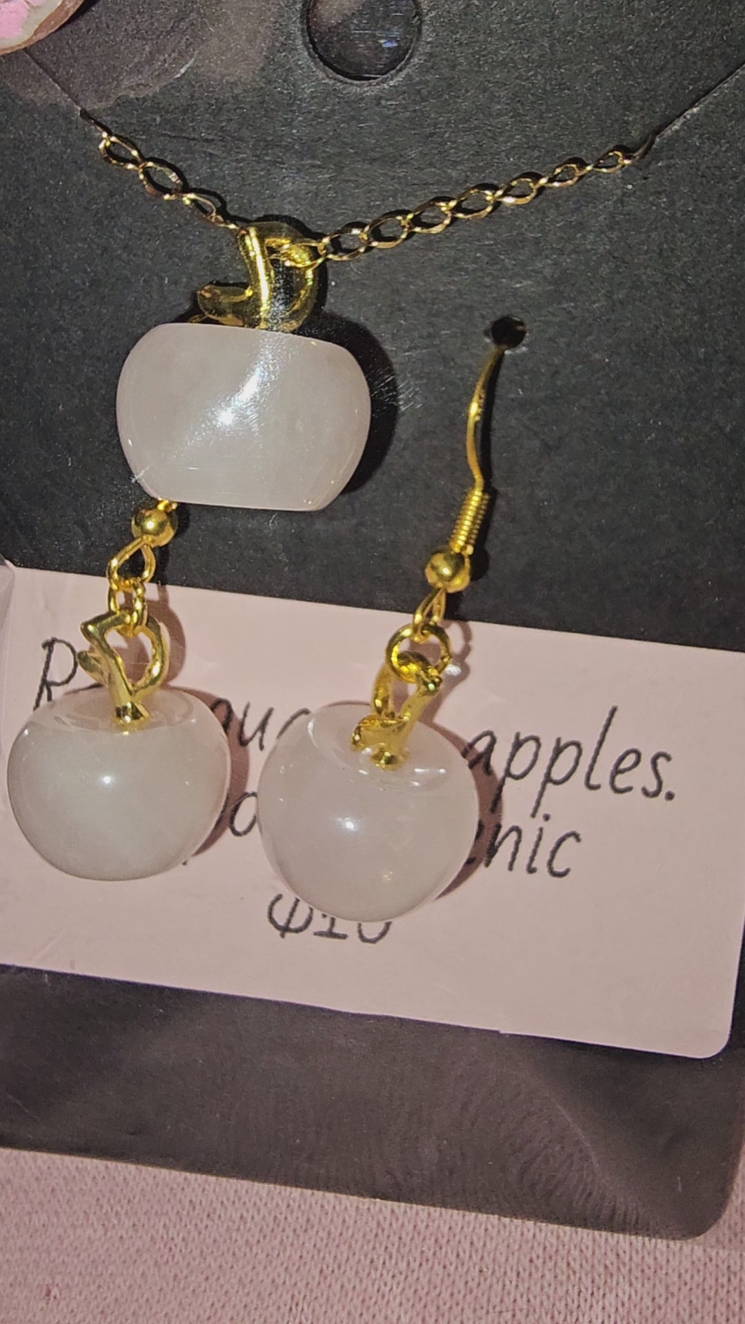 Rose quartz apple earrings set