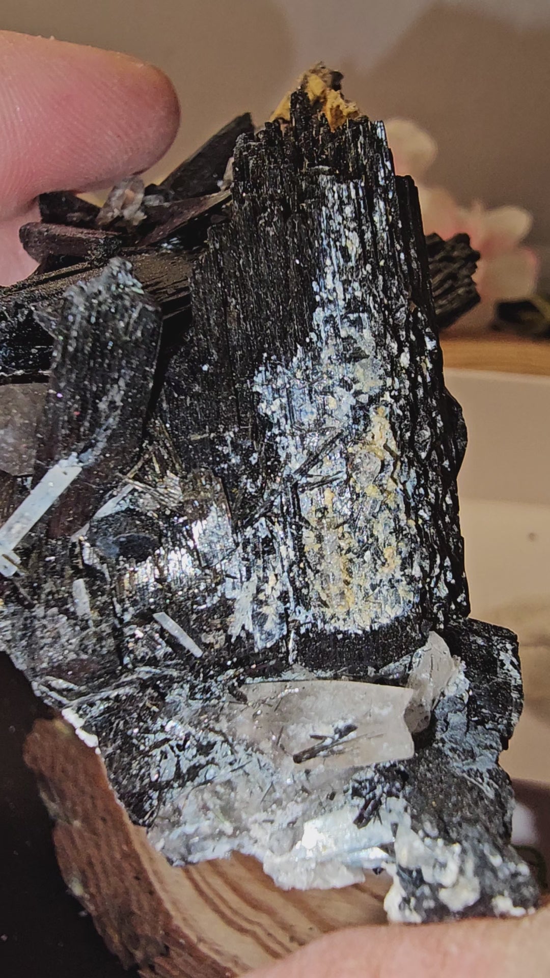 Mercedes Black tourmaline with hyalite opal has aquamarine 75