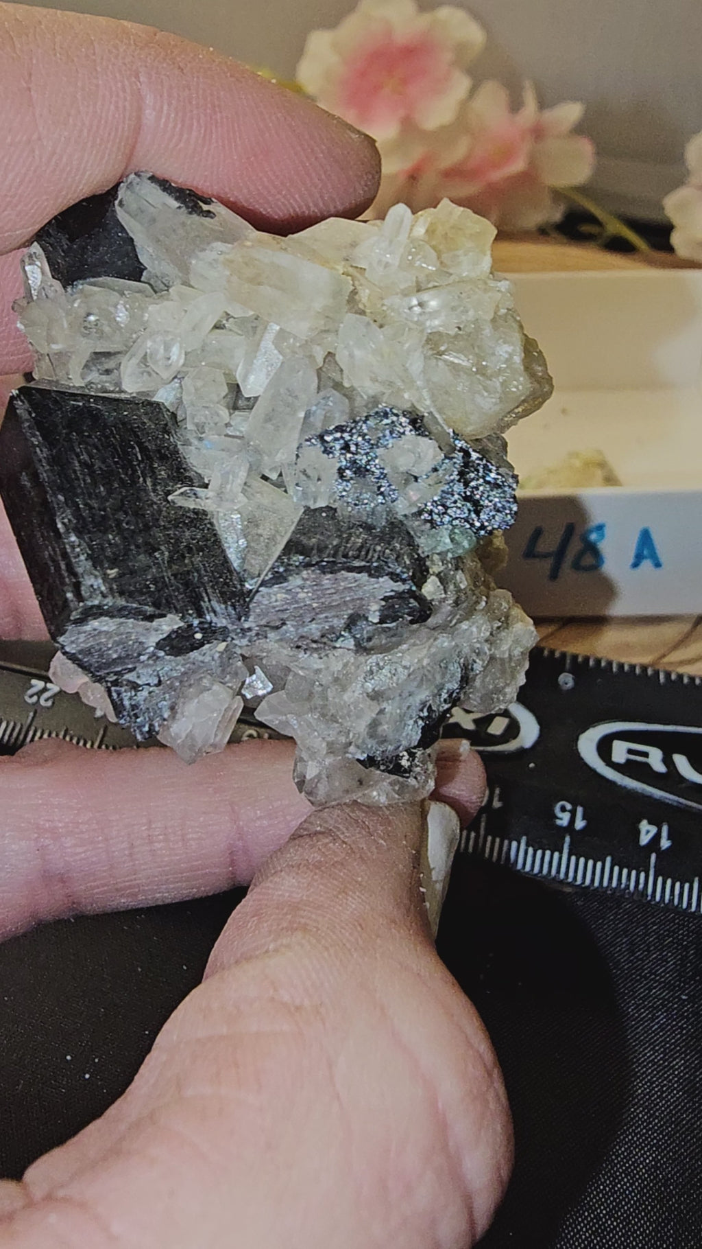 Mercedes Black tourmaline with hyalite opal 48A