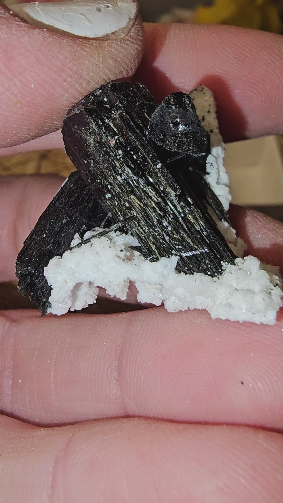 Mercedes Black tourmaline with hyalite opal