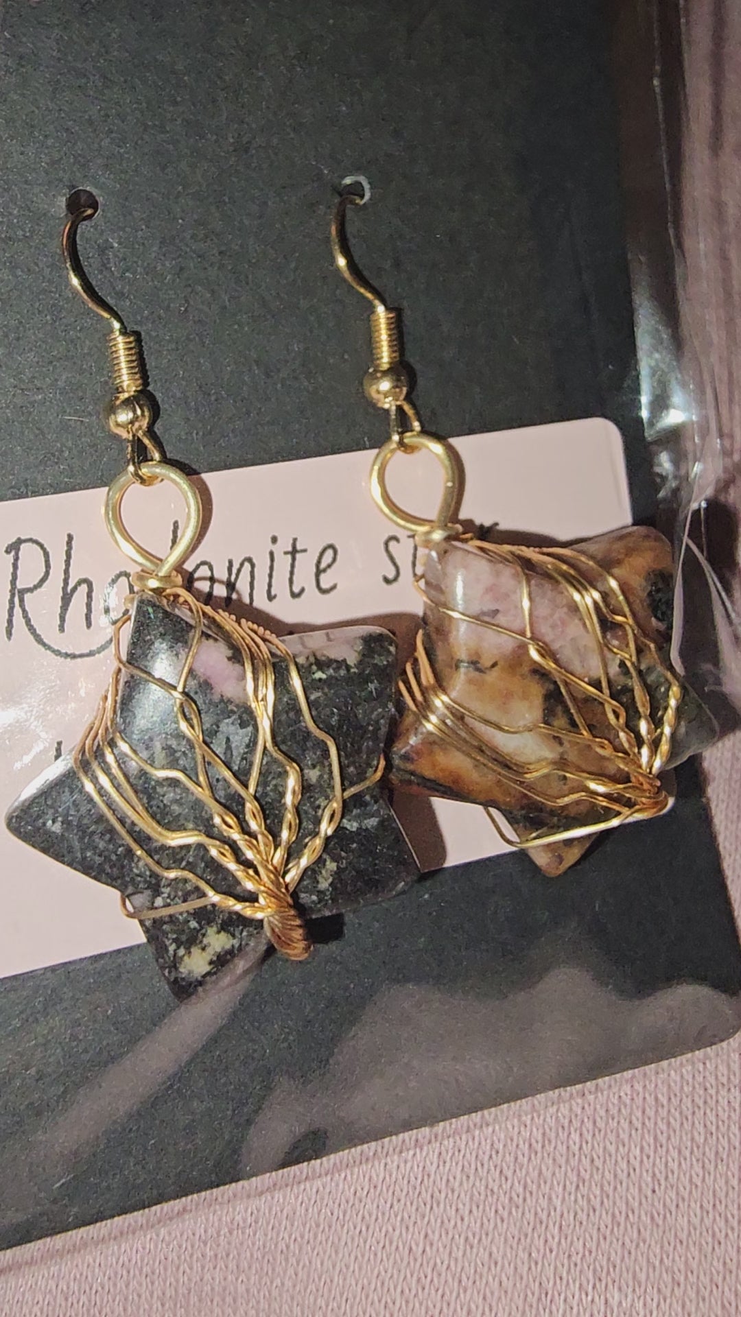 Rhodonite star earrings B