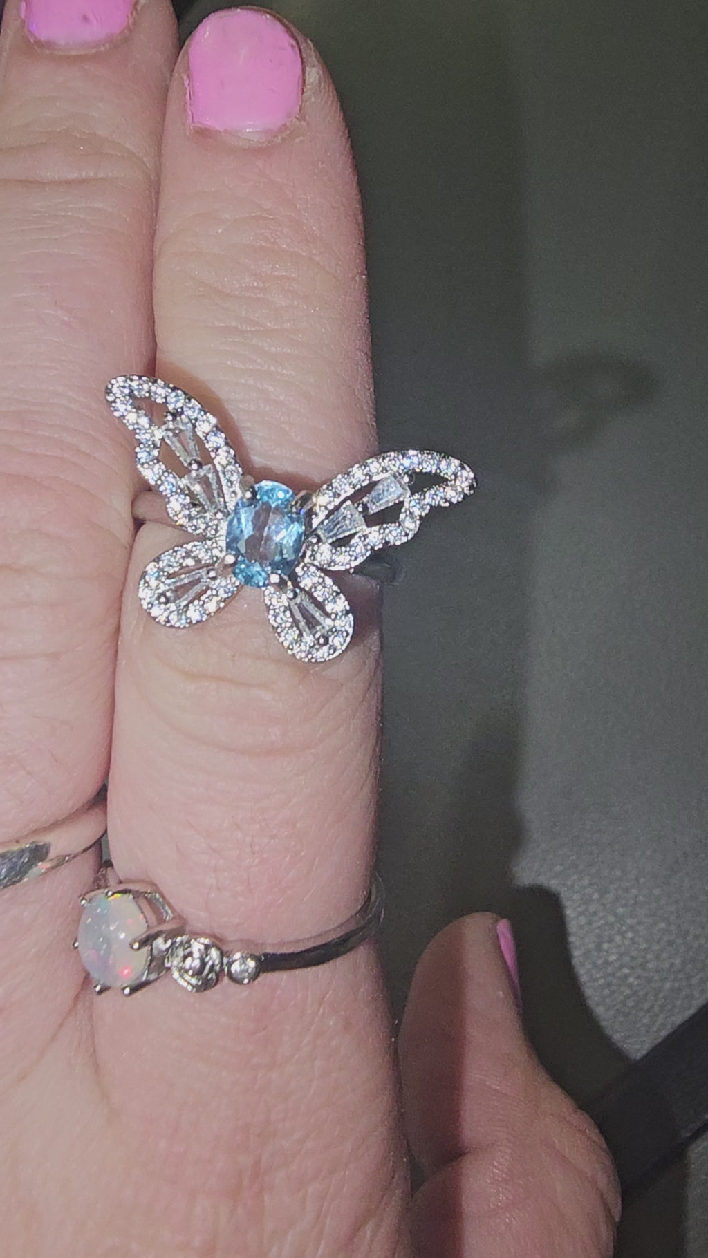Aquamarine butterfly ring 15G
