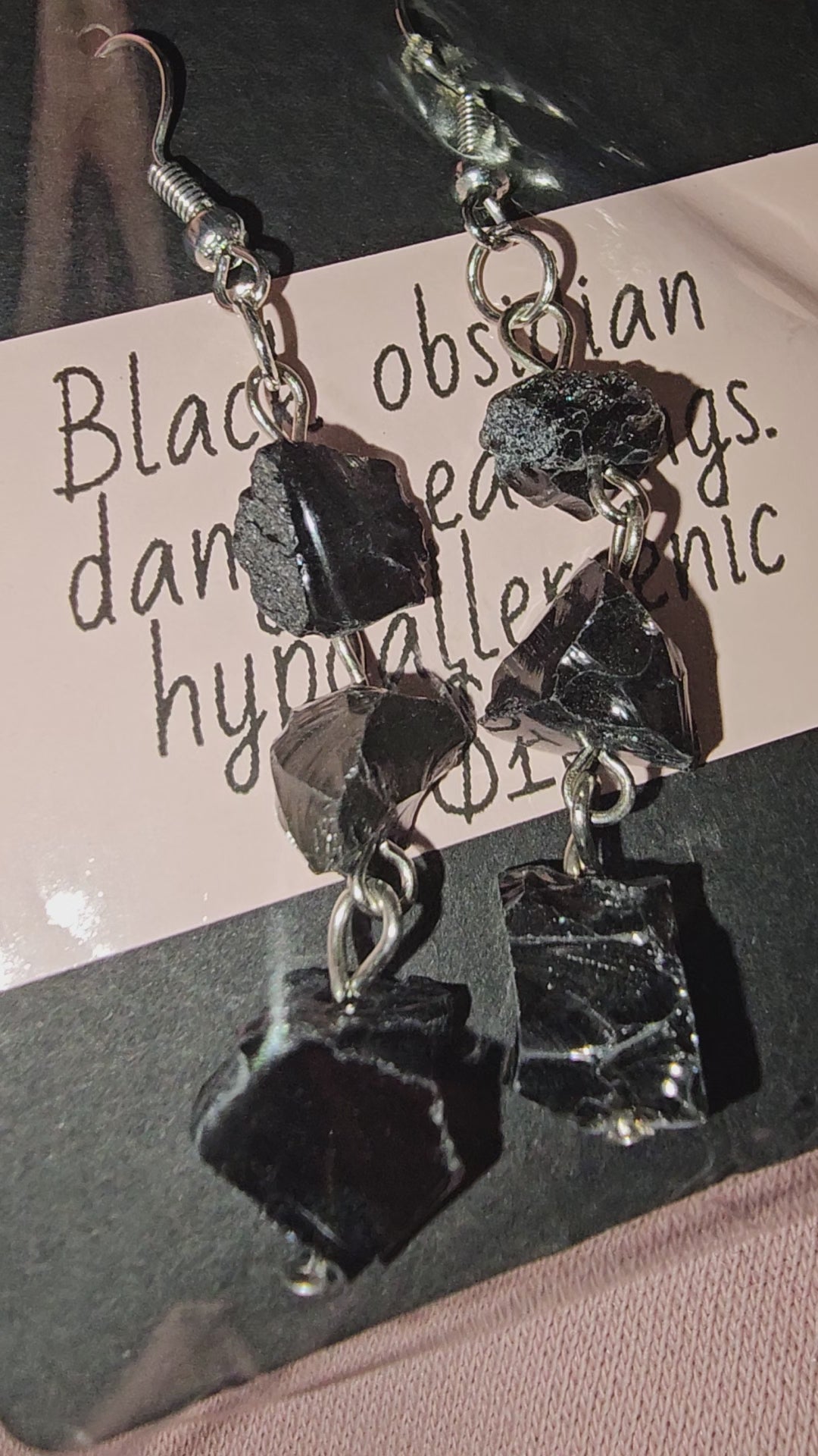Black obsidian dangle earrings