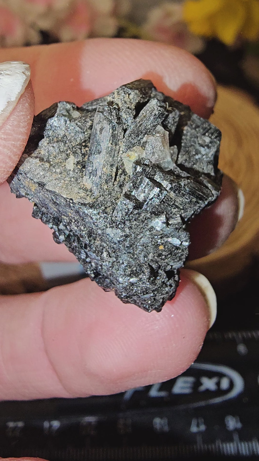 Mercedes Black tourmaline with hyalite opal 22C