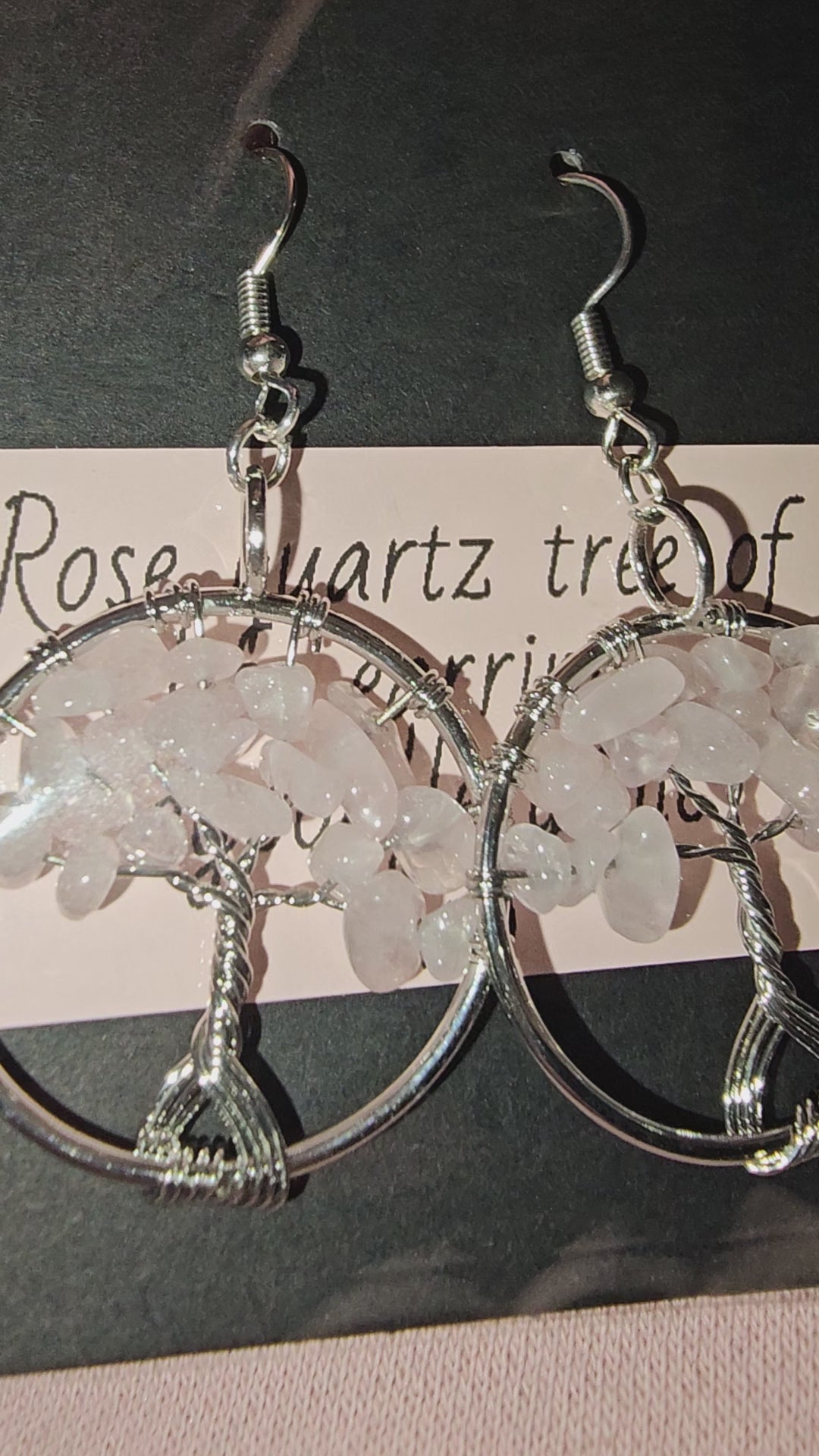 Rose quartz tree of life earrings