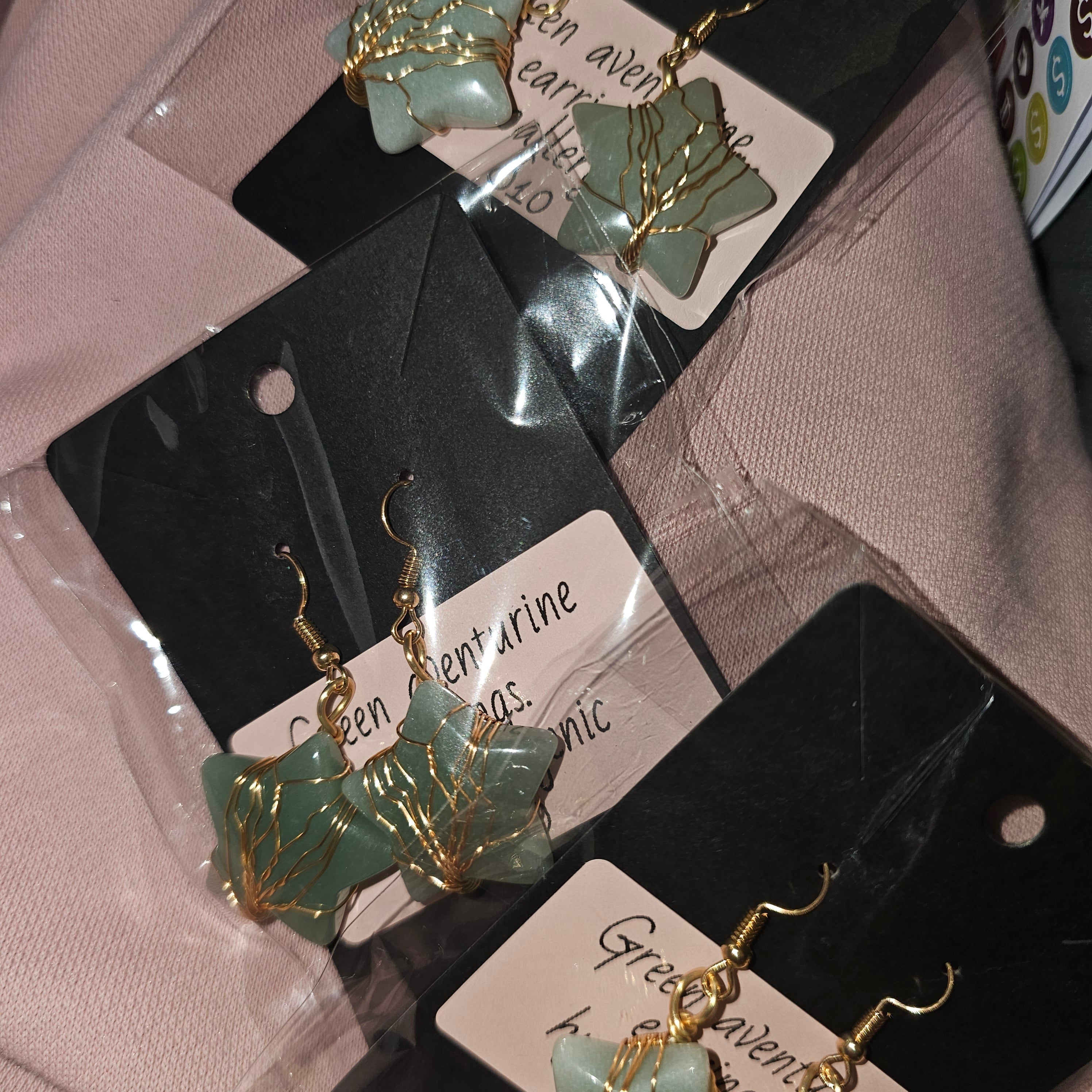 Green aventurine star earrings