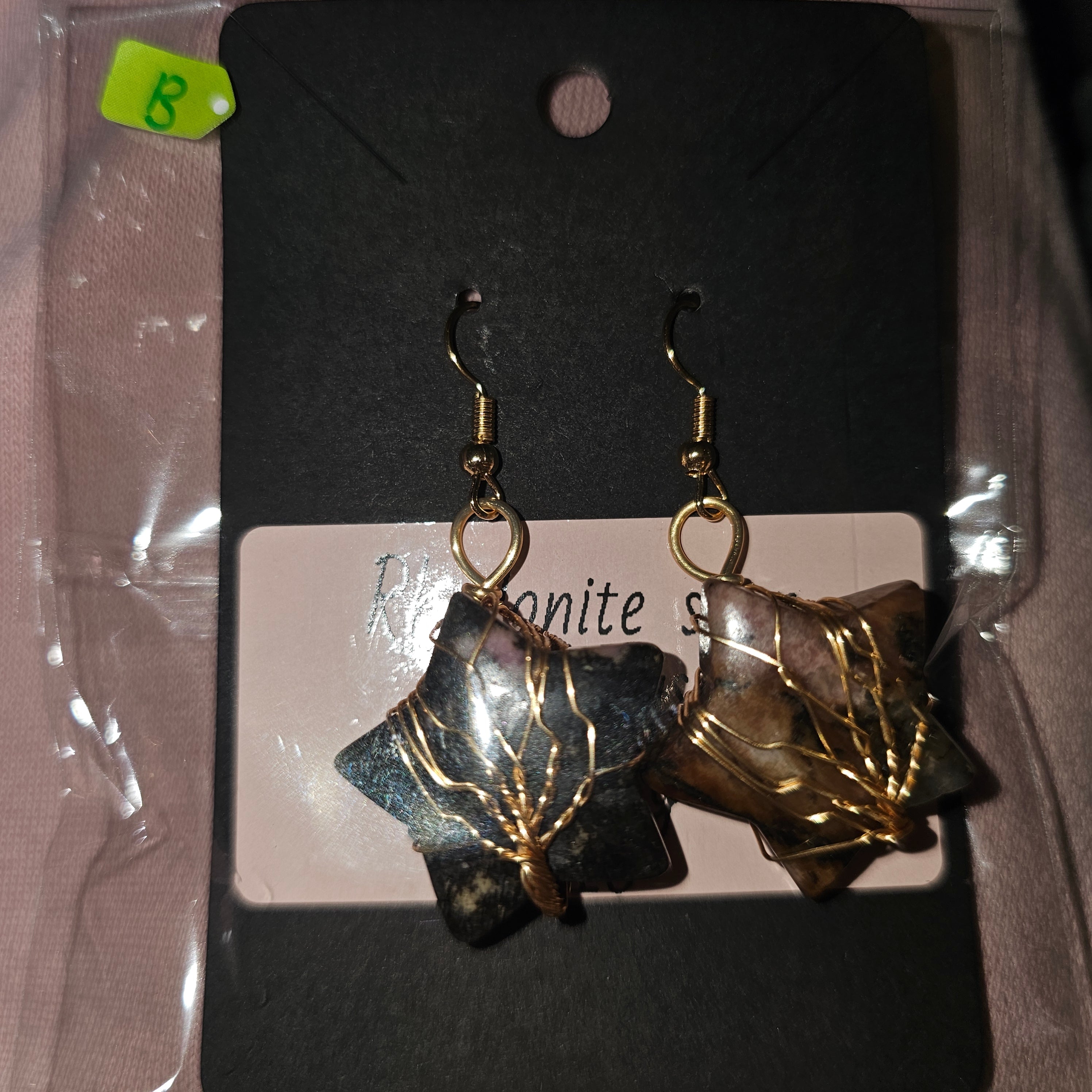 Rhodonite star earrings B