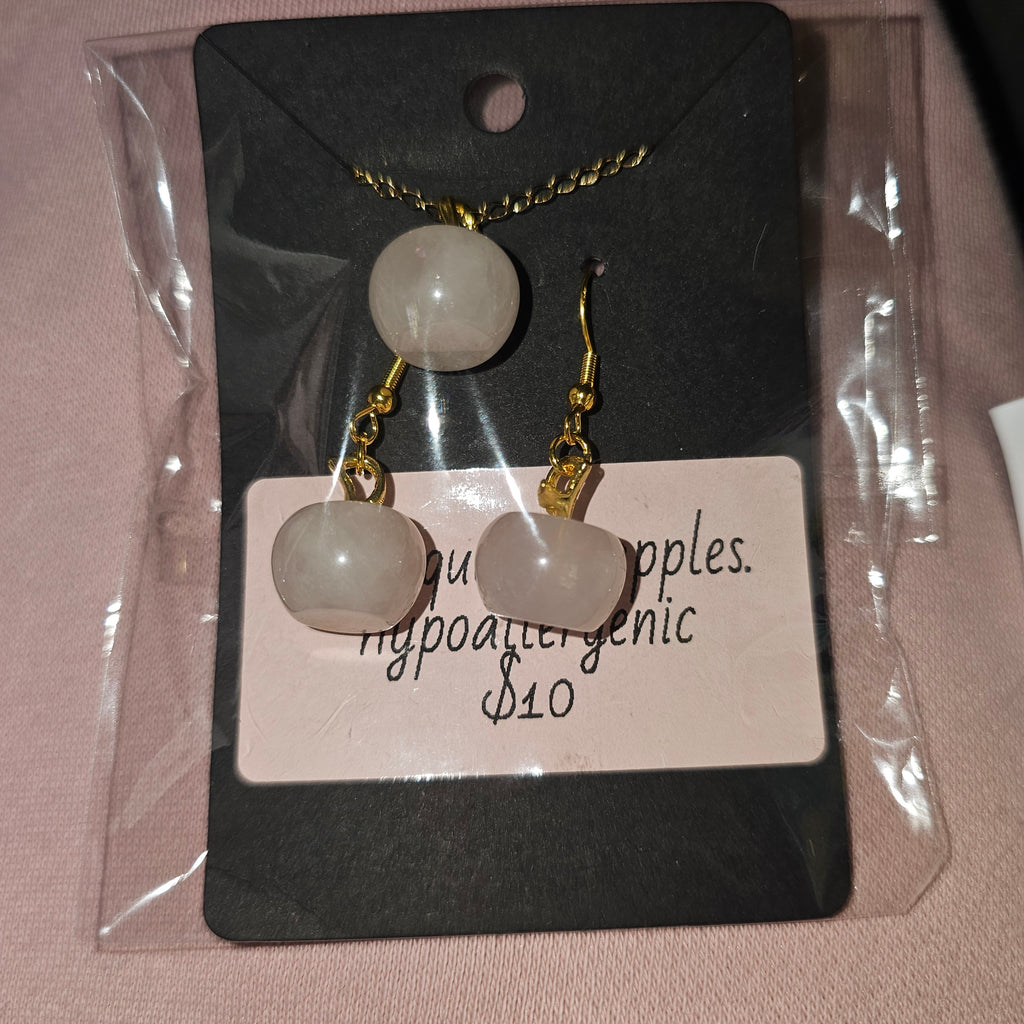 Rose quartz apple earrings set