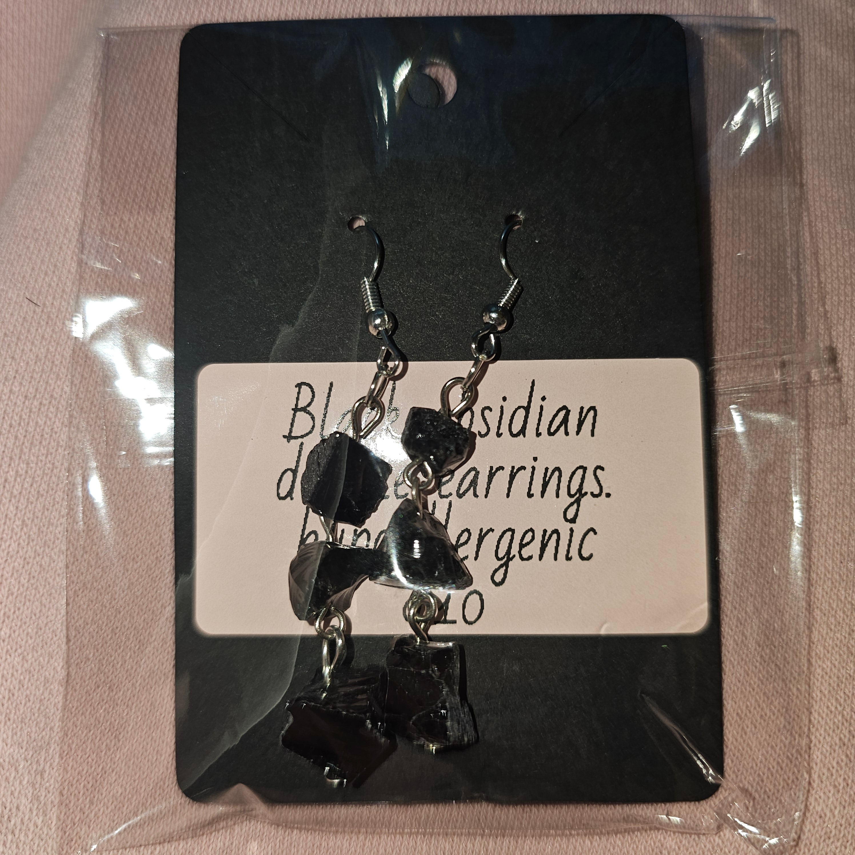 Black obsidian dangle earrings