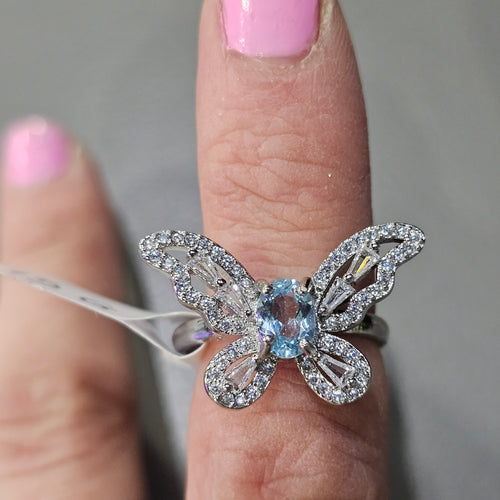 Aquamarine butterfly ring 15G