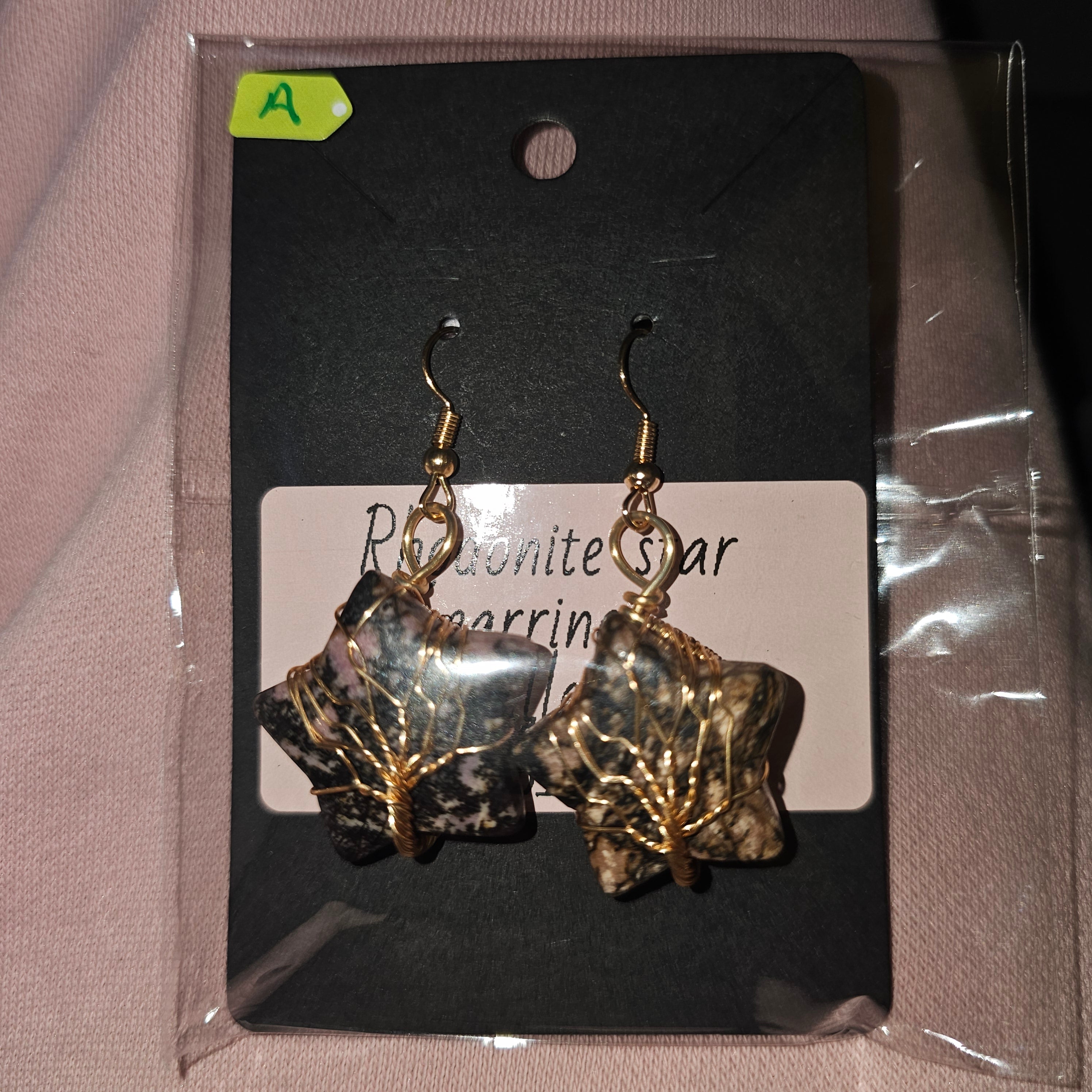 Rhodonite star earrings A