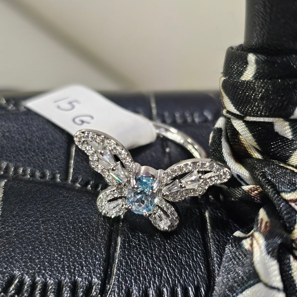 Aquamarine butterfly ring 15G