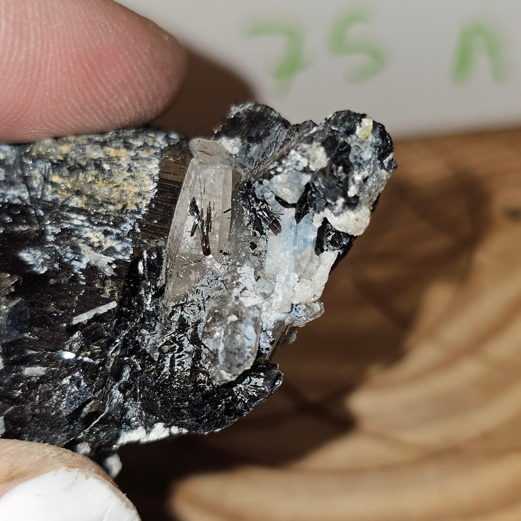 Mercedes Black tourmaline with hyalite opal has aquamarine 75